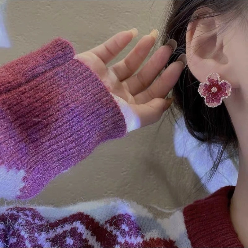人间富贵花 明星同款手工渐变小花 少女甜美耳钉125