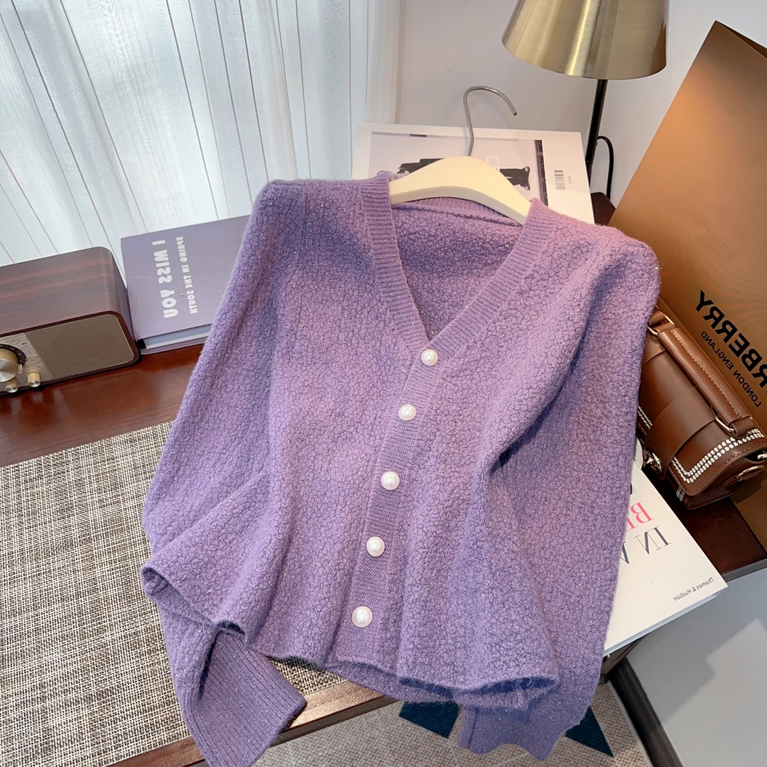 法式高级感小香风珍珠扣加厚毛衣设计感西装鱼尾针织衫上衣春春季