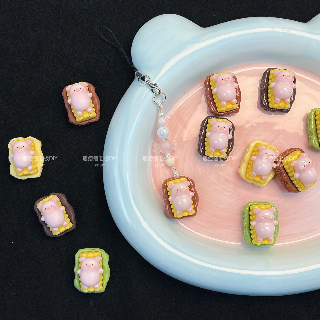【痞老板定制猪猪玉米塔】卡通手工DIY仿真食玩树脂配件