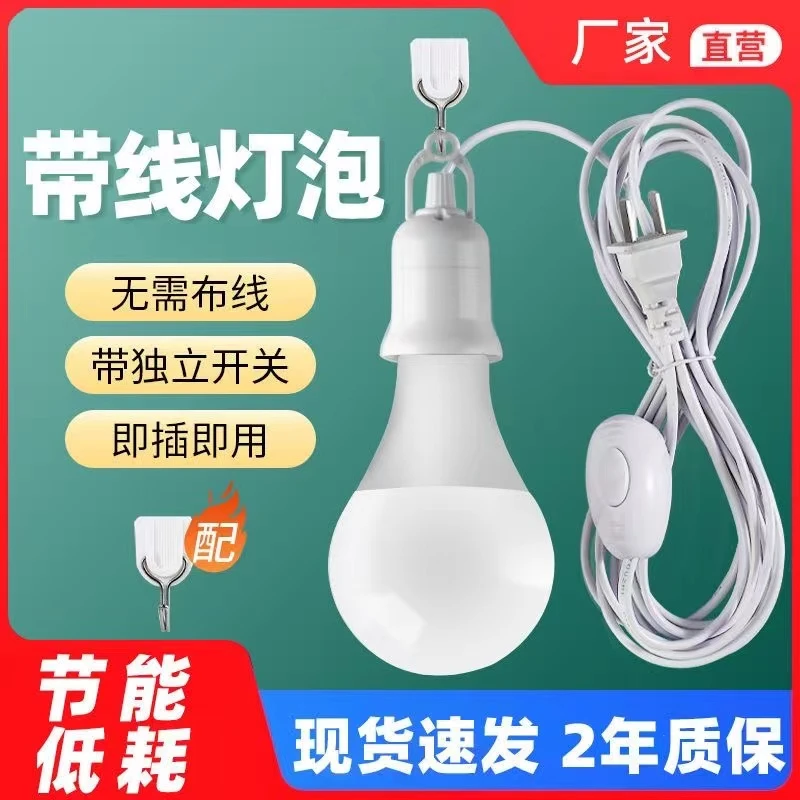 led灯泡悬挂式吊灯照明灯带开关插头小夜灯卧室床头灯E27螺口节能