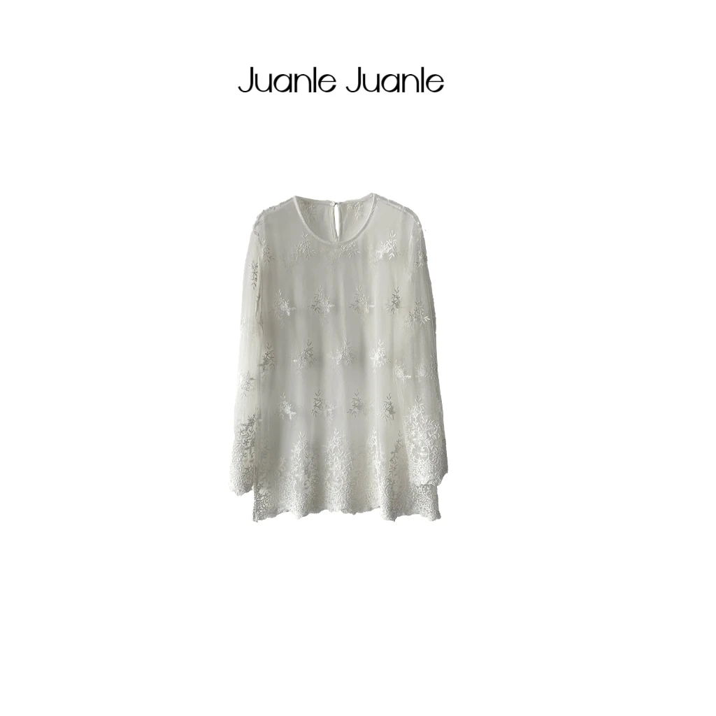 JuanleJuanle2024时尚百搭提花镂空蕾丝打底衫K21-71950