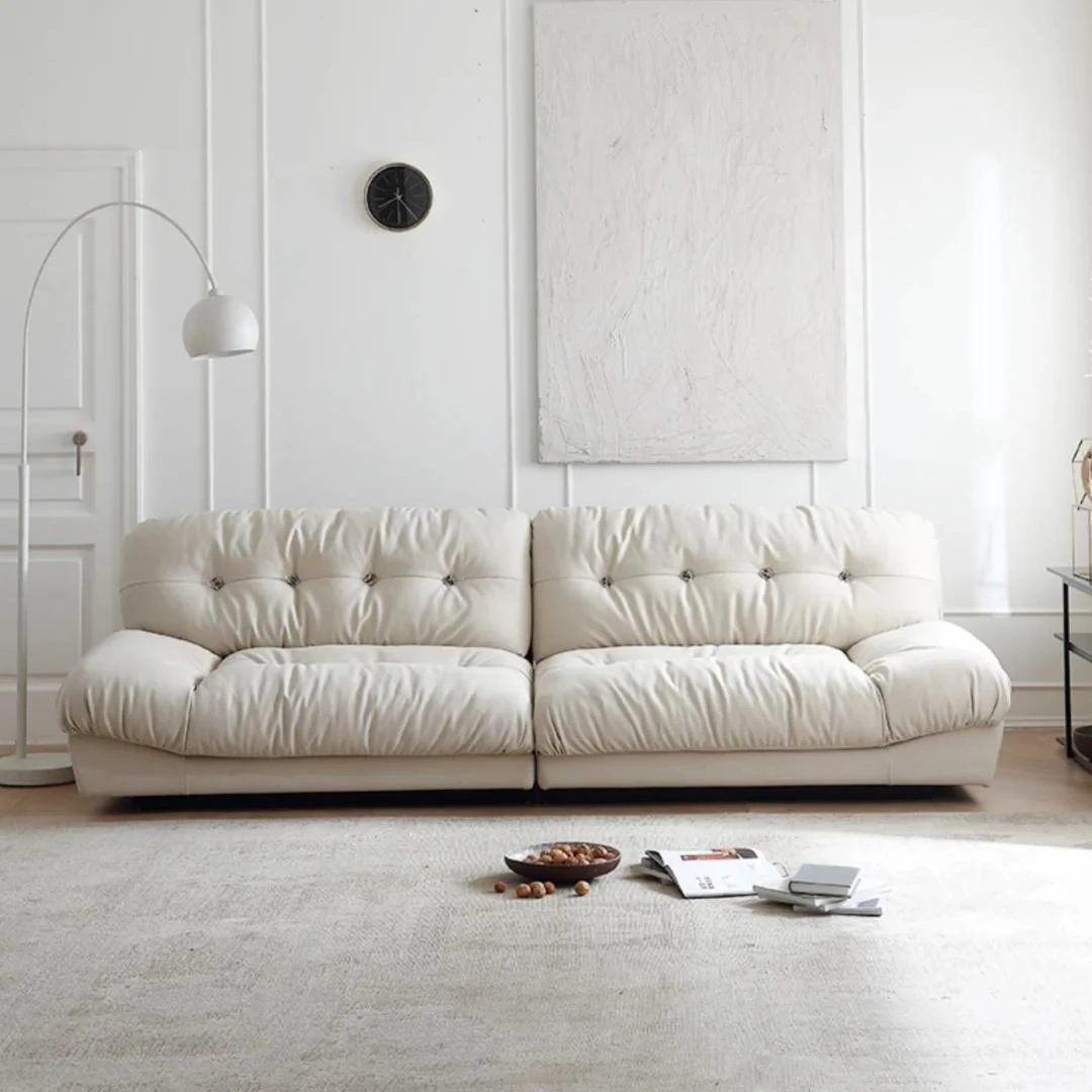 明星同款米白色磨砂布云朵沙发2.8米长随意坐躺奶乎乎布艺沙发