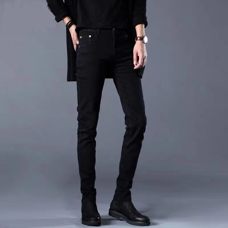 2024春夏季新款男士黑色牛仔裤弹力修身小脚青年百搭潮流牛仔裤