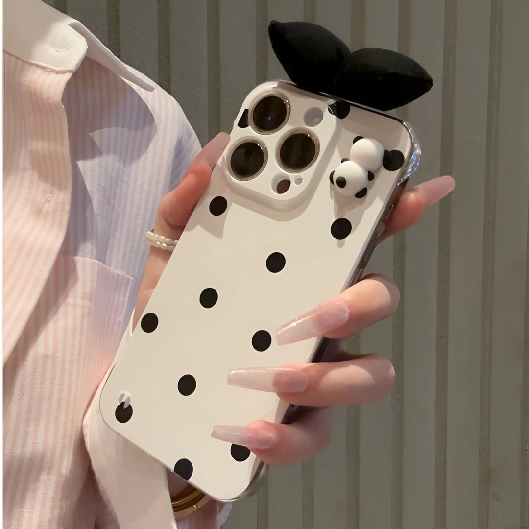 新款黑波点蝴蝶结适用苹果vivo华为oppo小米iPhone15无边框手机壳