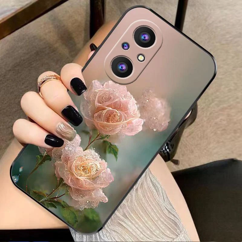 适用荣耀50se手机壳HONOR50SE硅胶幽暗冥花新女款时尚花类图案软