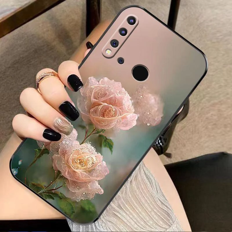适用华为nova5i手机壳HUAWEINOVA5I硅胶幽暗冥花新女款时尚花类图