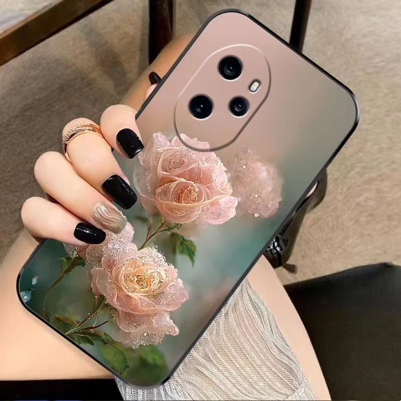 适用荣耀100pro手机壳HONOR100PRO硅胶幽暗冥花新女款时尚花类图