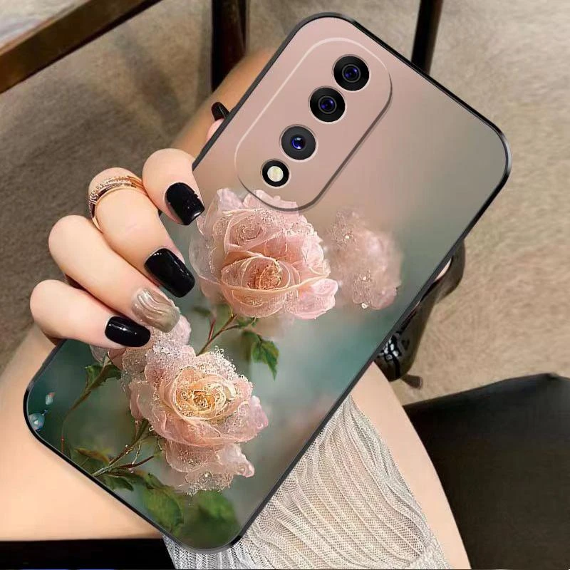 适用荣耀70手机壳HONOR70硅胶幽暗冥花新女款时尚花类图案软壳保
