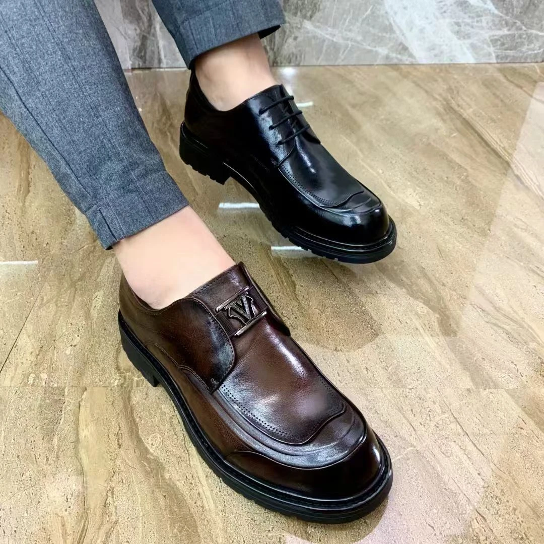 堡迪鹿王2025新款男士皮鞋商务正装大头鞋真皮工装德比鞋宽脚