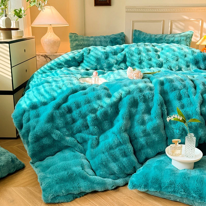 8斤加厚加绒牛奶绒四件套兔兔绒床上双面珊瑚绒床单被套冬季