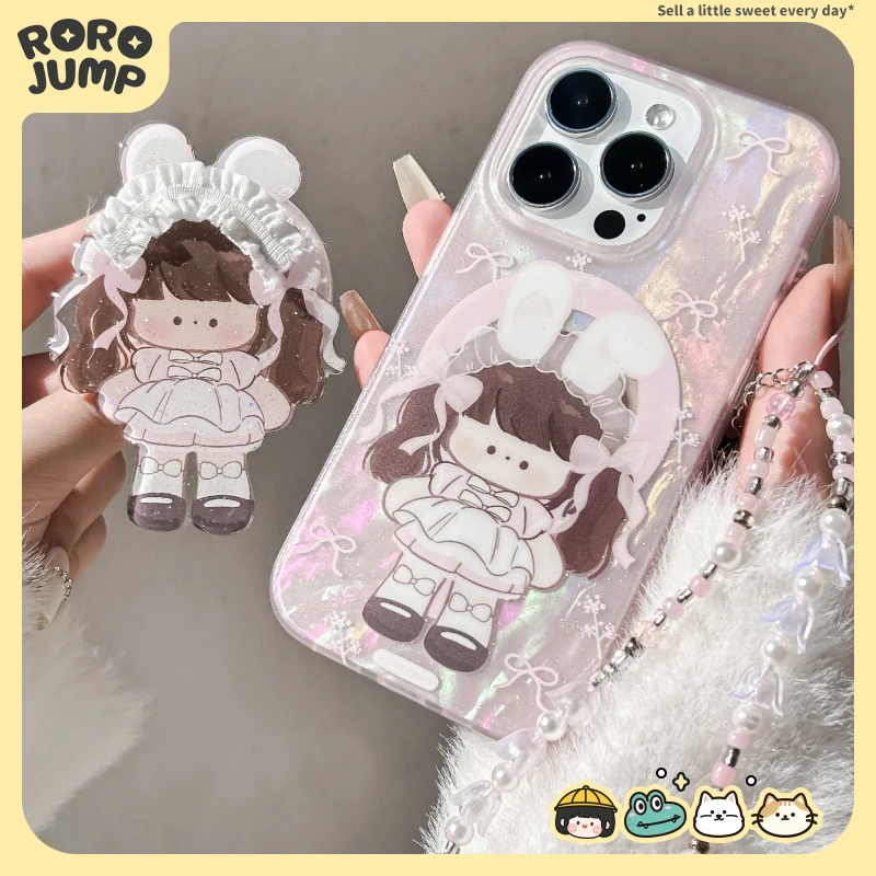 肉肉酱碎花橱窗磁吸苹果手机壳适用iPhone15Promax磨砂细闪新款