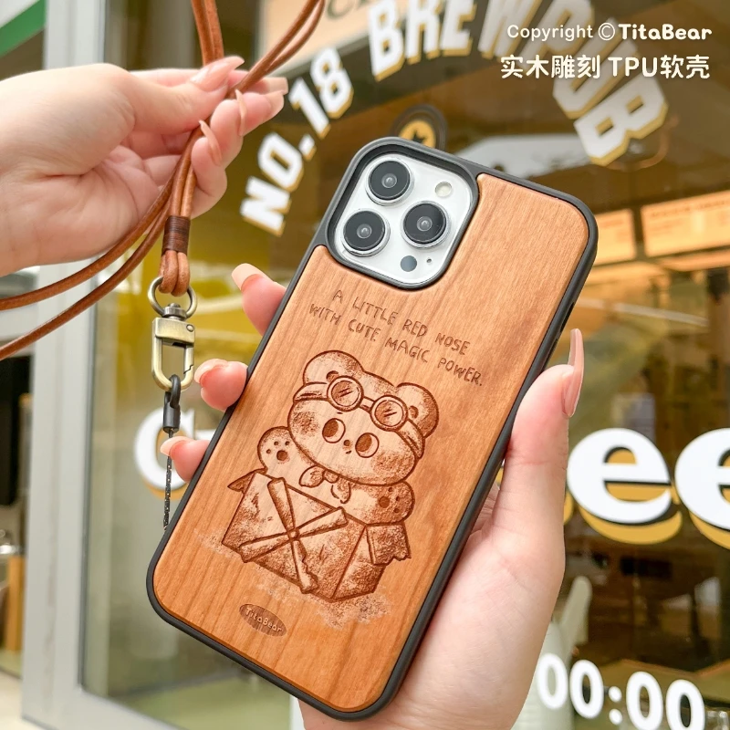 TitaBear原创复古飞行员木制手机壳适用iPhone14Promax苹果防摔13