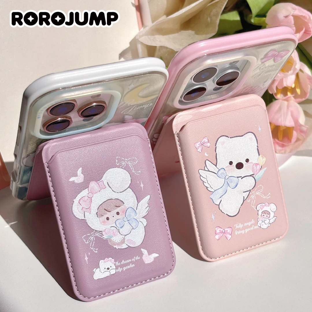 肉肉酱天使郁金香花园苹果magsafe磁吸卡包适用iPhone背贴卡套女