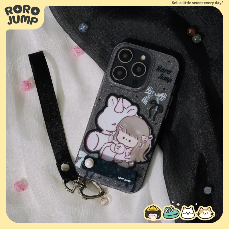 肉肉酱天使独角兽苹果手机壳适用iPhone15Promax全包亮面银色闪粉