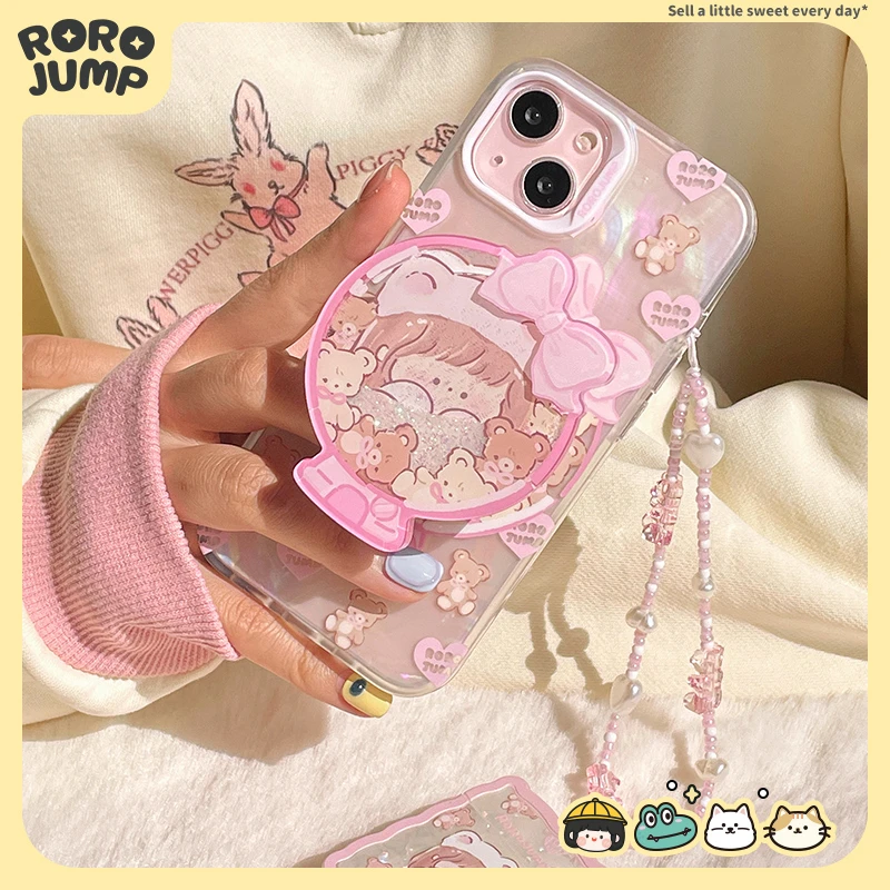 肉肉酱原创小熊扭蛋机磁吸适用iPhone15pro苹果手机壳14贝壳纹女