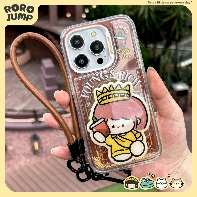 肉肉酱原创奶茶自由可放照片适用iPhone14Promax苹果13保护套防摔