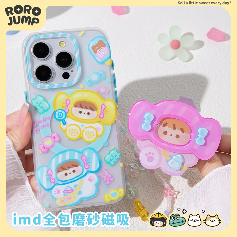 肉肉酱蜜糖泡泡磁吸手机壳适用苹果iPhone15Promax全包可爱支架