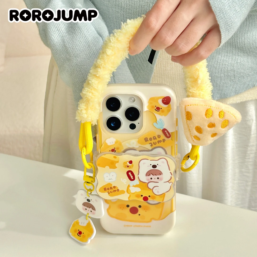 肉肉酱奶酪小狗原创手机壳背夹挂绳亚克力翻盖波浪边镜子抓夹便携
