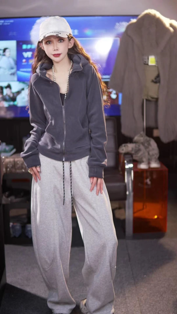 针距运动休闲香蕉裤女2025秋冬新款高腰显瘦宽松阔腿裤百搭直筒裤