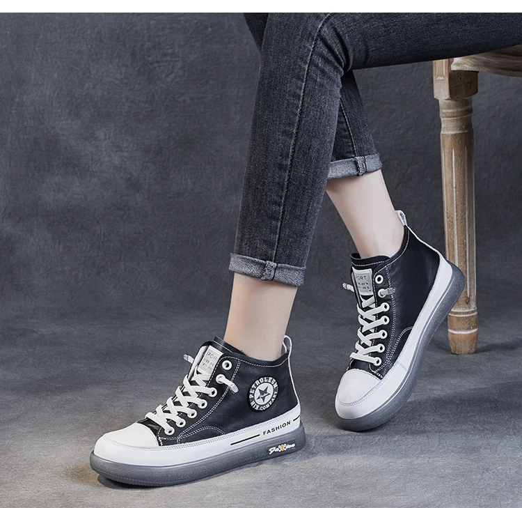 头层牛皮高帮牛筋底内增高平底春秋百搭时尚休闲板鞋