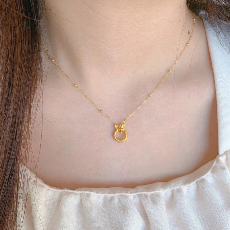 铜合金项链 金色平安扣女兔子项链本命年兔锁骨链生日礼物送女友