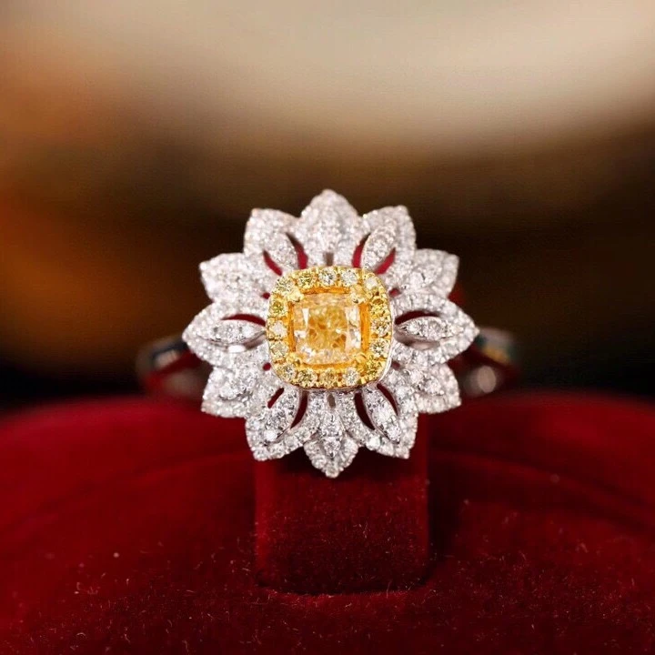 【蒂凡妮珠宝】18K金钻石戒指 80分黄钻拼镶戒指 源头工厂价