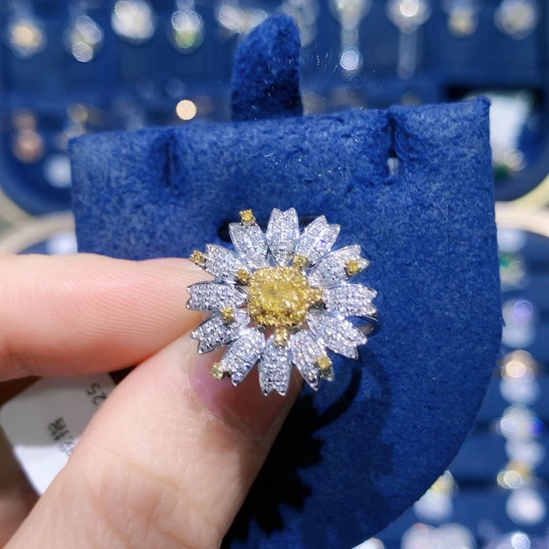 【闪购商品】钻石戒托18K金镶嵌黄钻小雏菊戒指