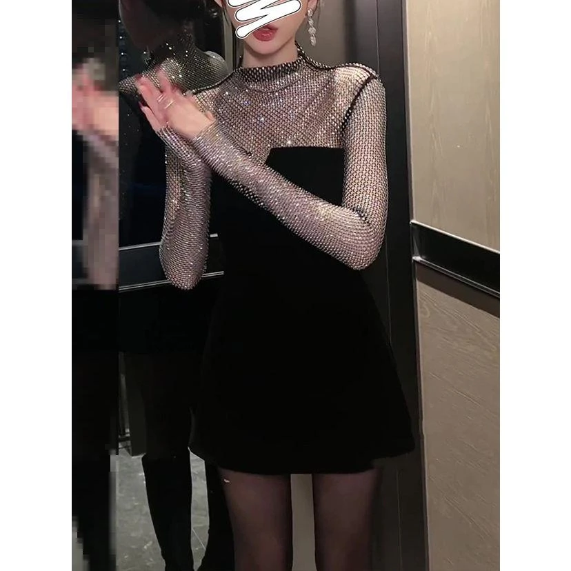 〈文婷优选好物〉2024新款【迷人反派】气质耀眼满钻连衣裙辣妹纯欲