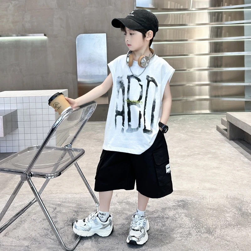 男童夏装套装2024新款中大童夏季坎肩两件套男孩无袖薄款洋气炸街