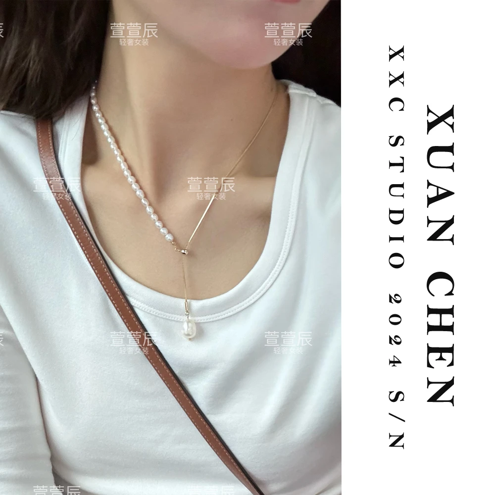 合金仿珍珠项链 法式小众ins轻奢项链时尚简约金色珍珠项链#3659
