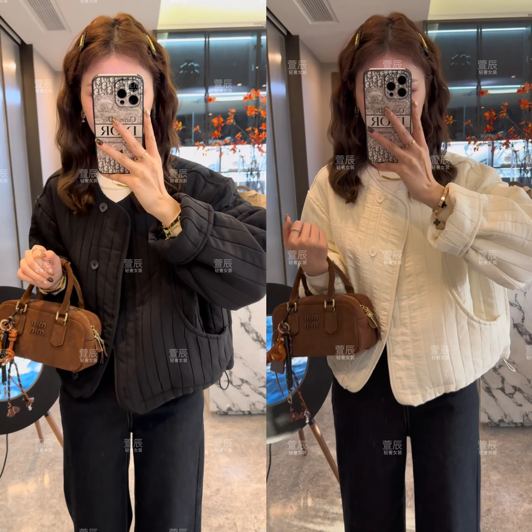 【白露落霜】秋冬设计感宽松夹棉外套时尚洋气小个子加厚外套#3613