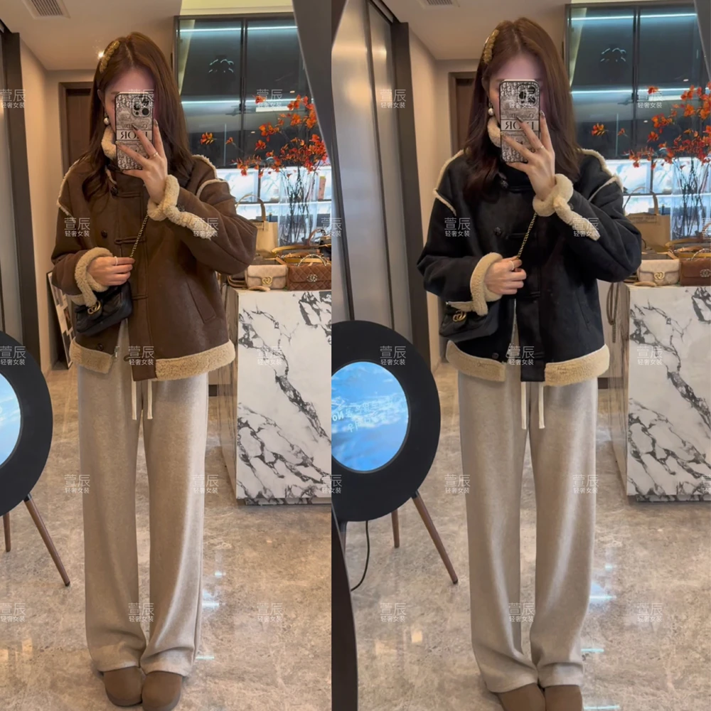 【赏金猎人】秋冬加厚皮毛一体短外套时尚轻奢双口袋洋气夹克#3682