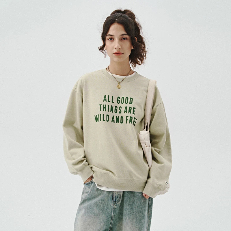 714street美式复古文字宽松落肩圆领卫衣秋冬新款情侣上衣421347