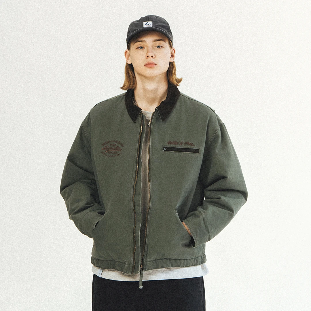 714street外套秋冬加厚保暖上衣翻领夹棉夹克复古短款棉服321608