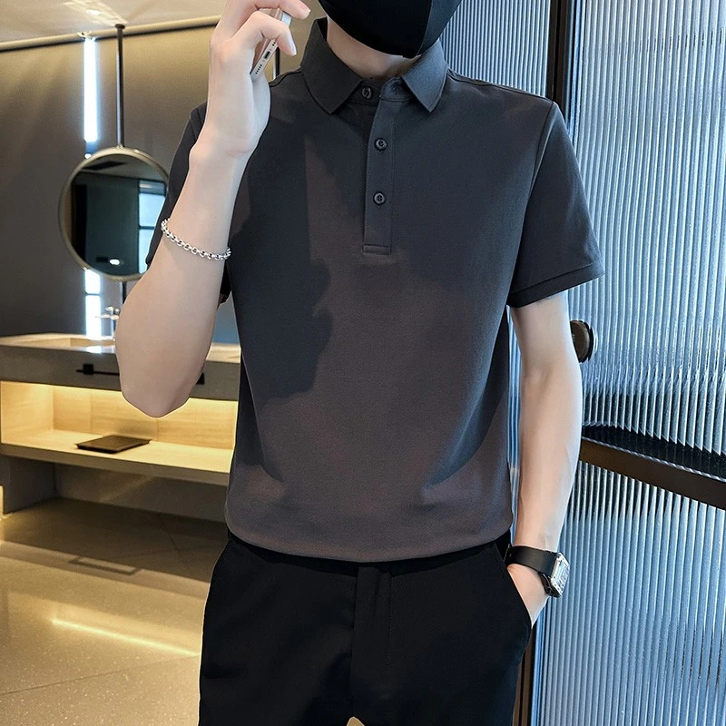 男士纯色T恤简约百搭短袖2025新款爆款上衣夏季半袖POLO衫黑色男