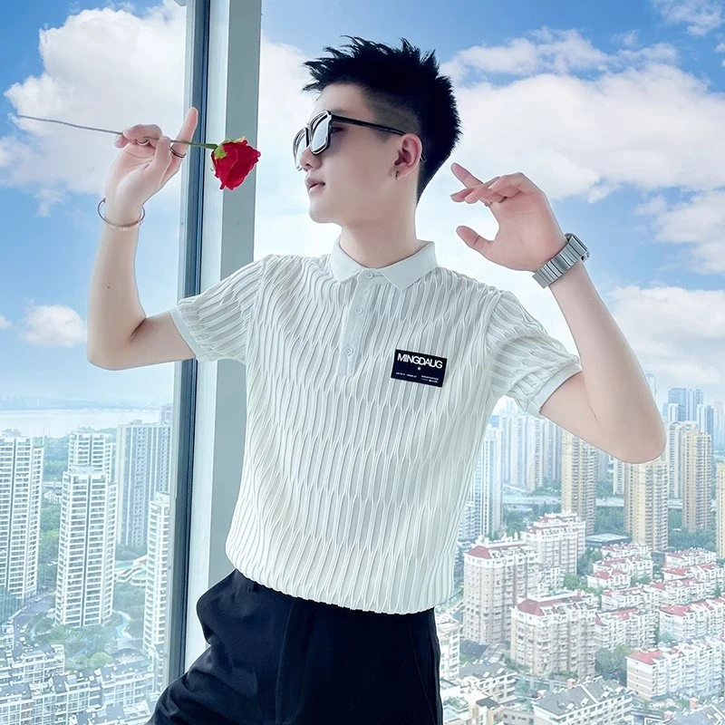 高级感男士POLO衫短袖T恤潮牌2024夏季新款痞帅半袖修身冰丝体恤