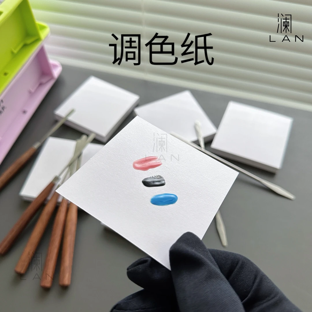 美甲调色纸板盘搅拌固态甲油胶原实木手柄调胶棒不锈钢超薄韧性