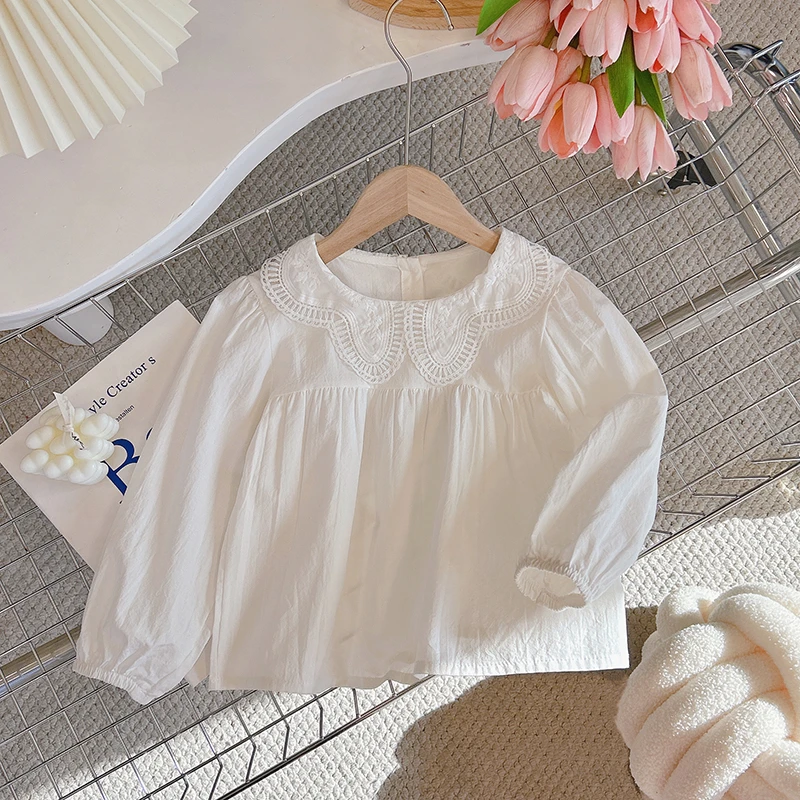 时尚春秋新款纯棉衬衣衬衫儿童蕾丝百搭韩版宝宝洋气娃娃衫长袖潮