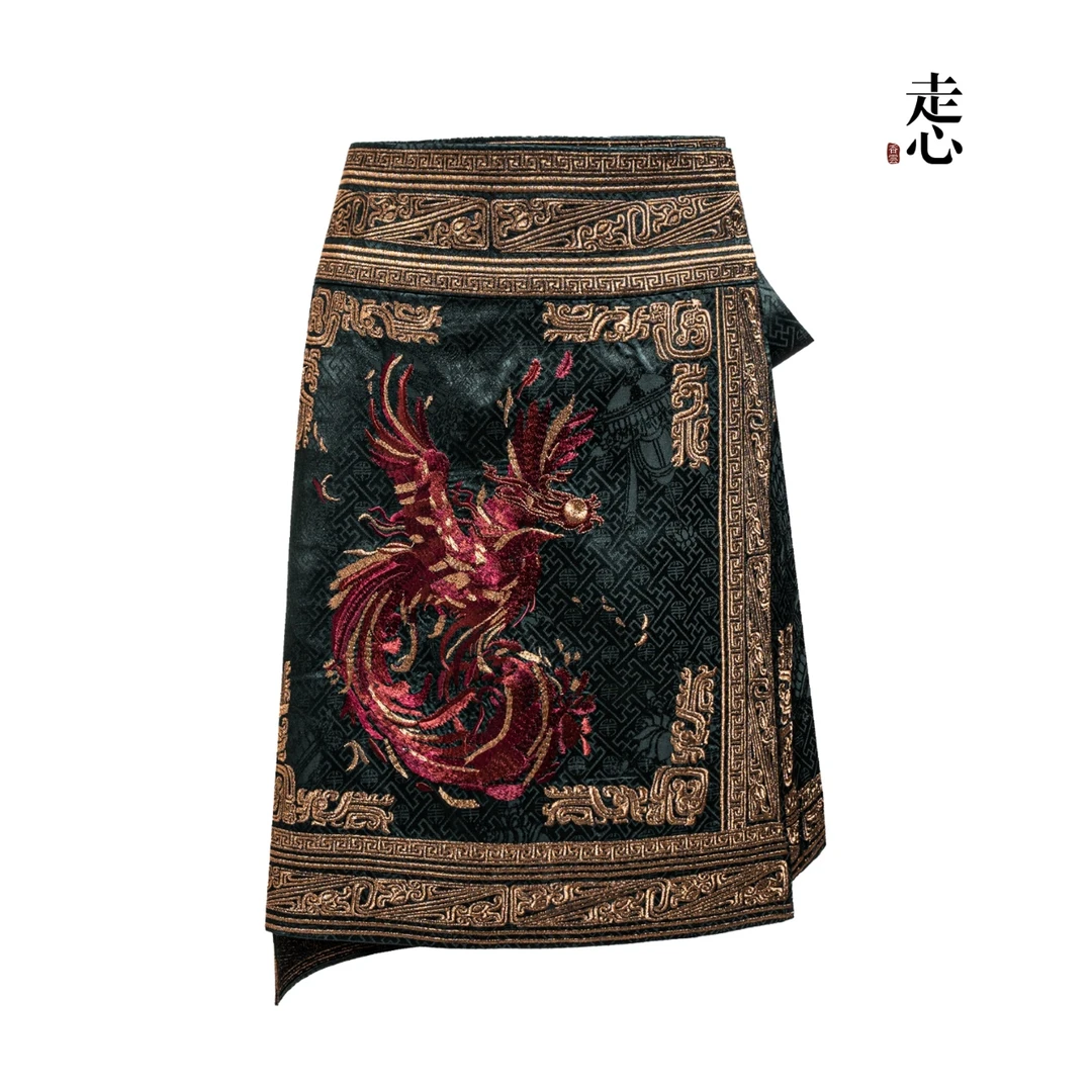 【香云走心】山海经墨绿金半裙24Z2271M中式复古休闲时尚绣花民族风