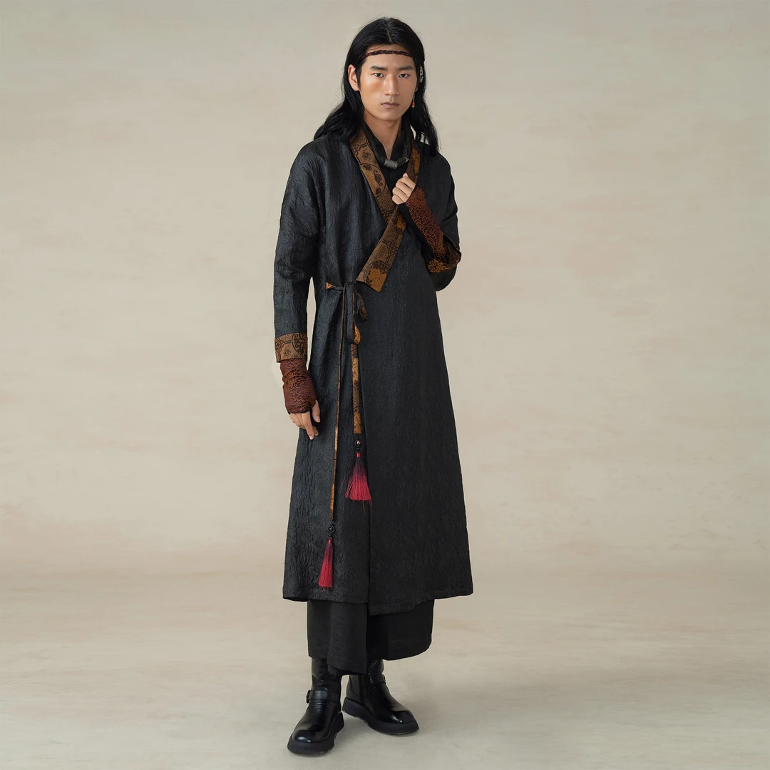 【走心非遗】香云纱长外披22ZY3227外套大衣中长款黑色秋冬高级感