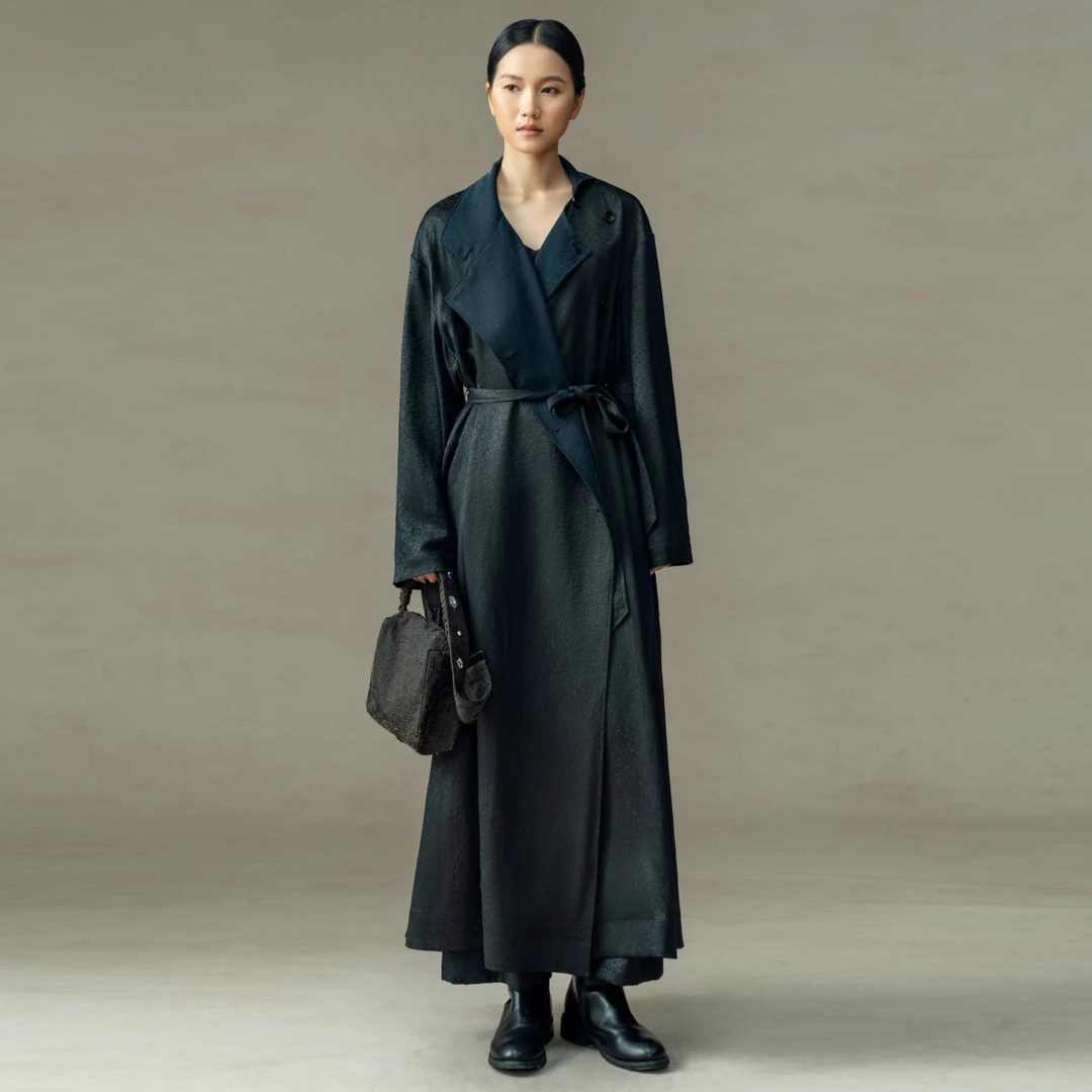 【走心非遗】香云纱正绢风衣22ZY110122中式立领中式桑蚕丝通勤时尚