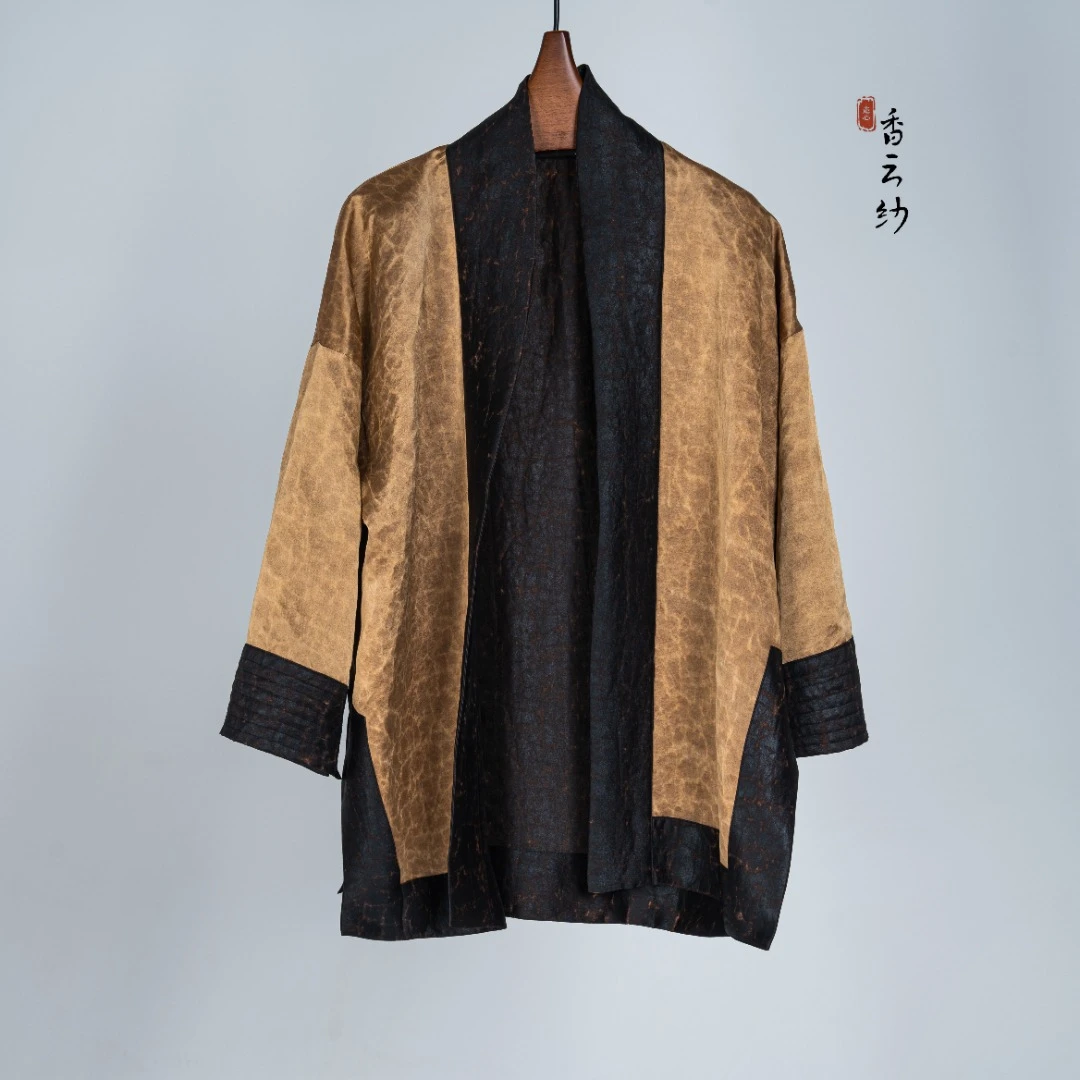 ❤❤【香云走心】香云纱外披23ZWF017新中式夏季拼接桑蚕丝宽松通勤