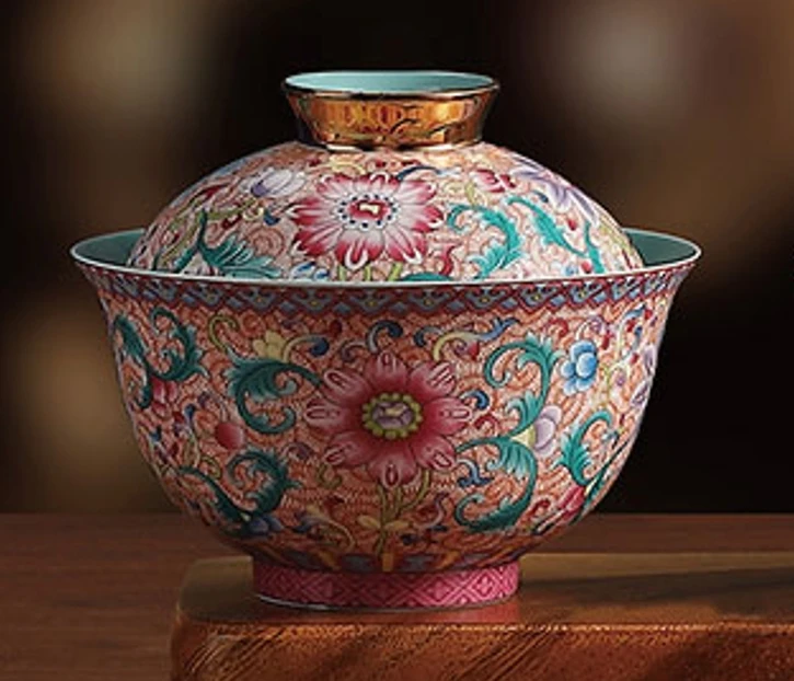 五言六器 花开盛世珐琅彩圆融二才大盖碗wy-045