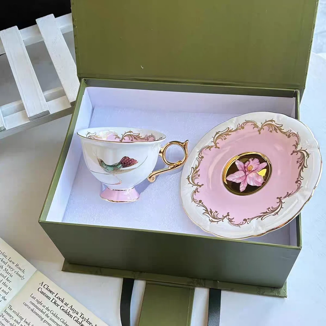 自然写生蜂鸟兰花卡特兰花瓣杯碟 CZR-06