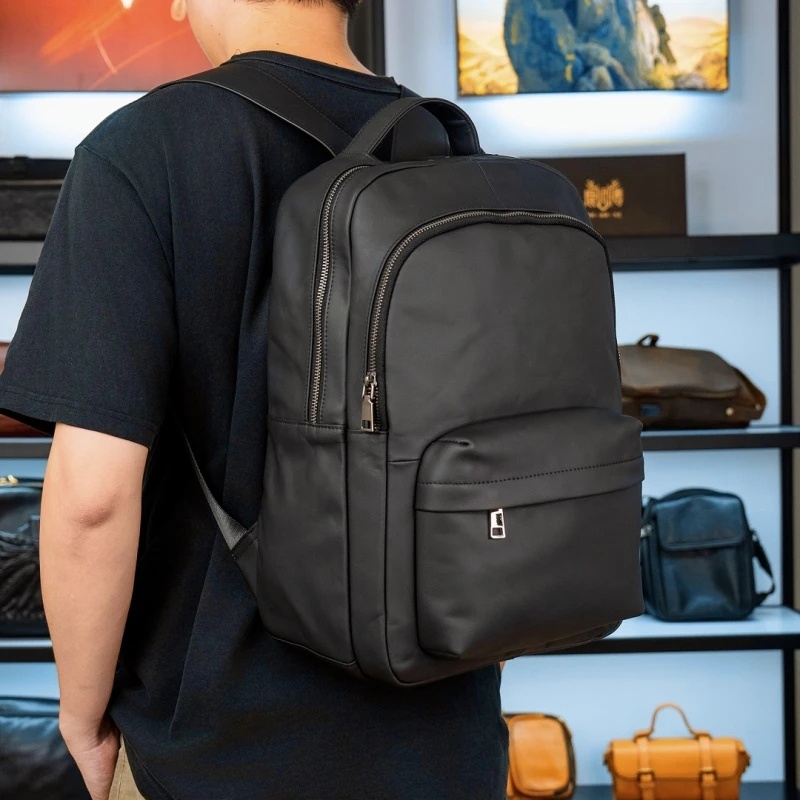 【鹿师傅】头层牛皮双肩包经典真皮电脑包书包