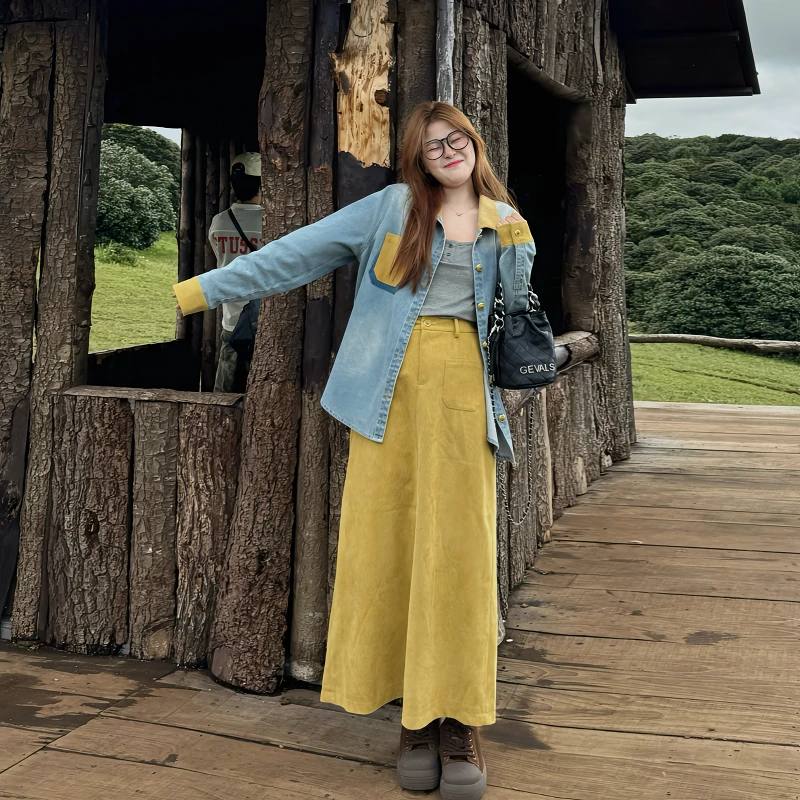 南岛风大码女装复古高腰灯芯绒半身裙春秋胖mm显瘦a字长裙ZYY958