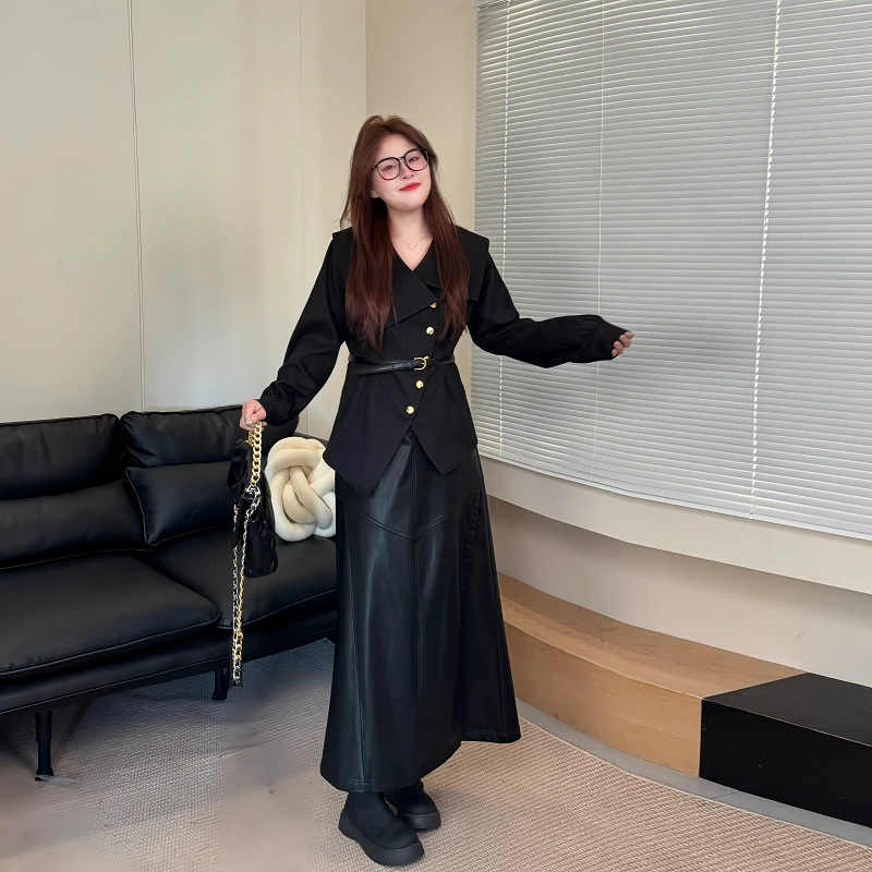 南岛风大码女装不规则胖mm衬衫春秋气质显瘦百搭半裙套装ZYY1157