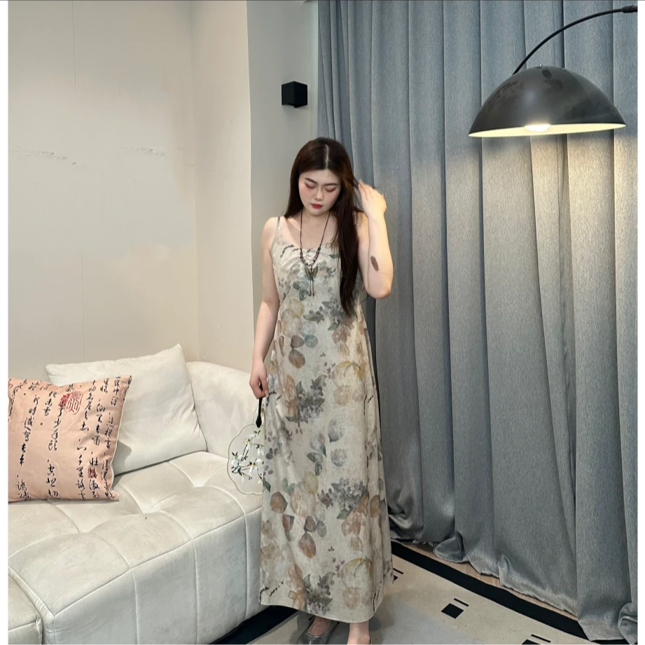 南岛风大码女装新中式收腰吊带连衣裙胖mm显瘦遮肉连衣裙PP5631