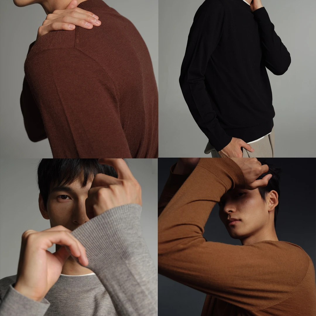 THESSNCE百搭 真丝羊绒"二层肌肤"无缝一线成衣 秋冬针织衫男秋季