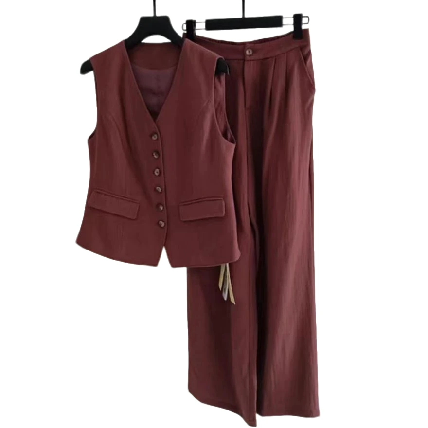 T072时尚纯色马甲显瘦两件套裤套